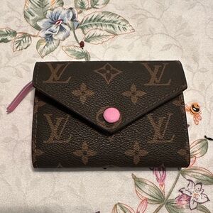 Brown Monogram Wallet with Pink Accents